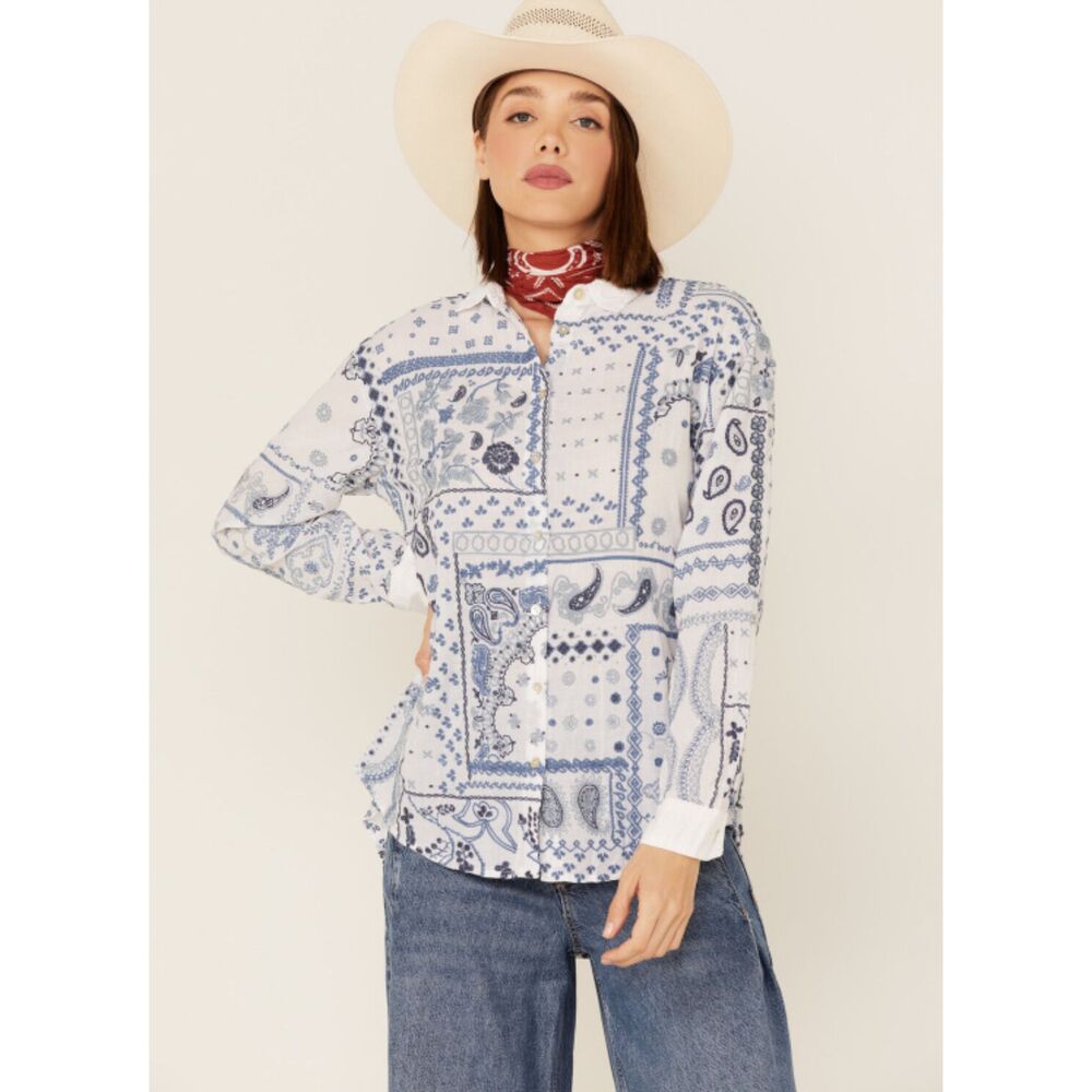 Johnny Was Vanya Schiffu Oversized Shirt Women L White Western Embroidered Boho
